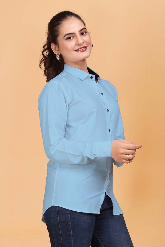 Lonexo Women Regular Fit Solid Spread Collar Casual Shirt