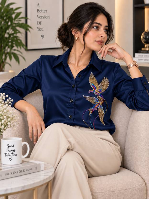 DHANLAXMI ENTERPRISE Women Relaxed Fit Self Design Spread Collar Casual Shirt
