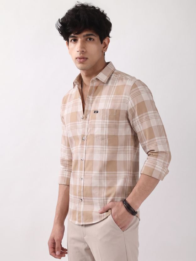 METRONAUT Men Checkered Casual Brown Shirt - Image 3