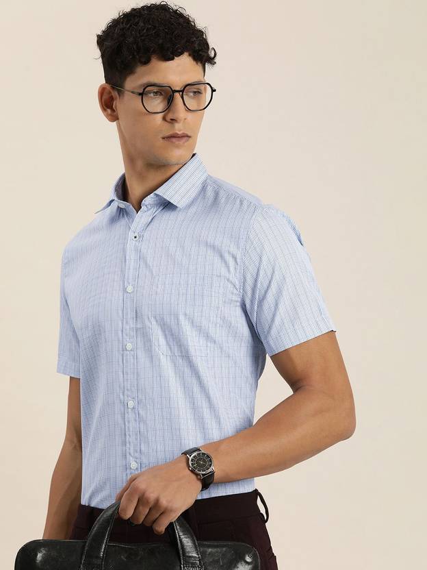 INVICTUS Men Checkered Formal Blue Shirt