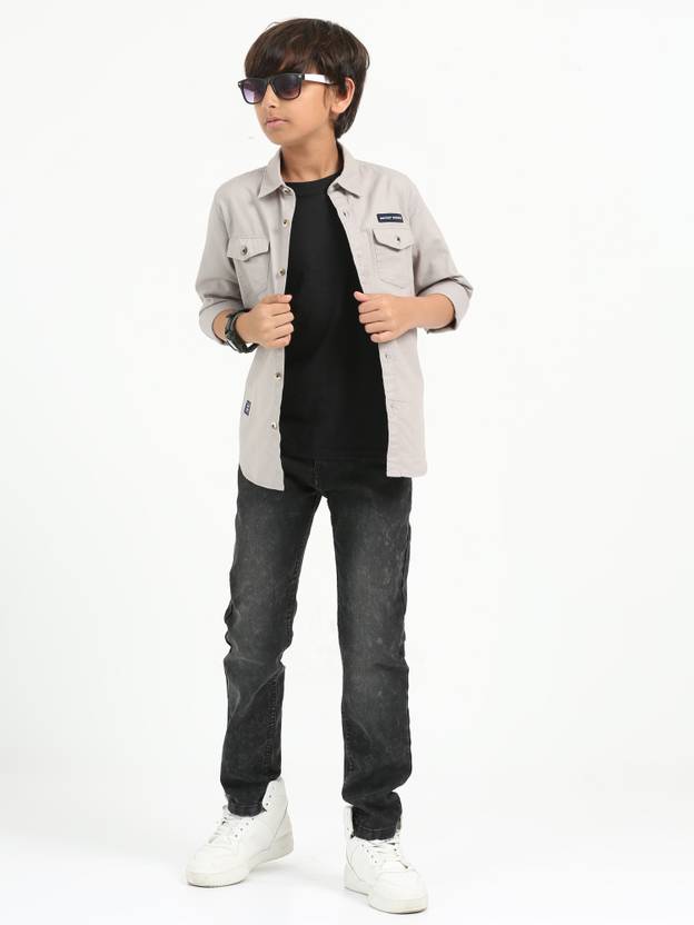 ROCKET SCIENCE Boys Solid Casual Grey Shirt