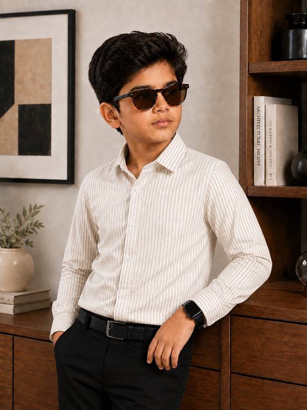 Labhkala Boys Regular Fit Striped Spread Collar Casual Shirt