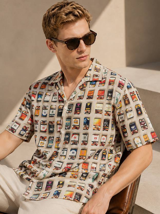 Hancock Men Relaxed Fit Printed Lapel Collar Casual Shirt