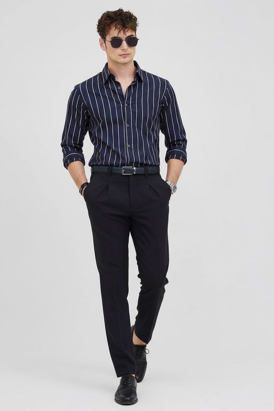 RODEIZ Men Blue Striped Casual Shirt - Image 5