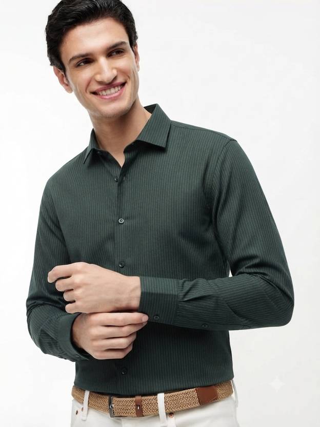 Biograph Men Regular Fit Striped Spread Collar Casual Shirt
