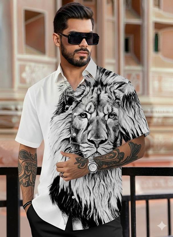 bollydolldesigner Men Regular Fit Graphic Print, Printed Spread Collar Casual Shirt