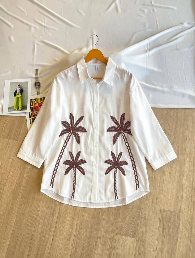 Wiora Women Relaxed Fit Embroidered Spread Collar Casual Shirt
