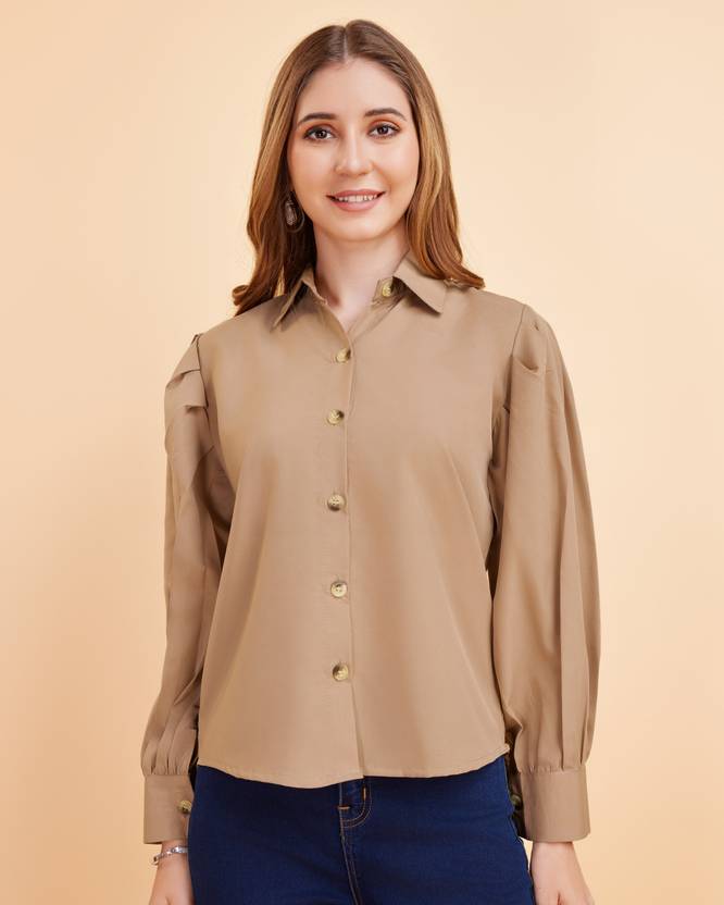 METRONAUT Women Regular Fit Solid Curved Collar Casual Shirt