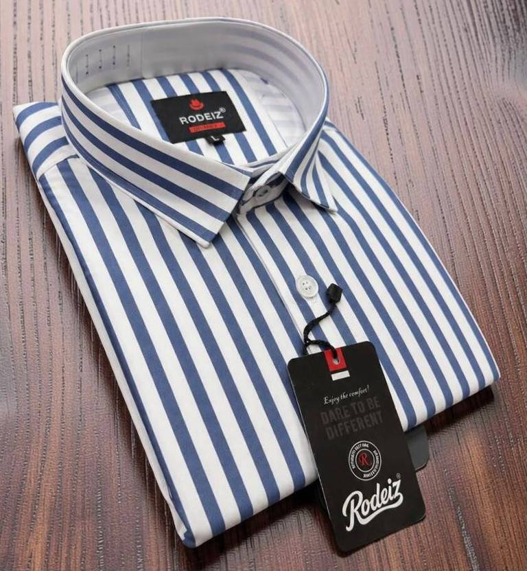 RODEIZ Men Slim Fit Striped Spread Collar Casual Shirt