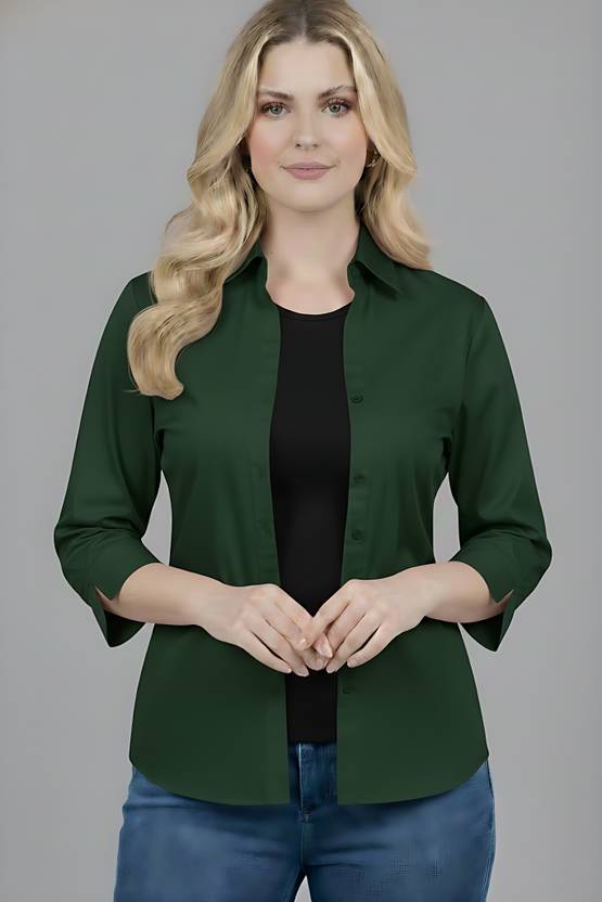 Novotny Women Solid Formal Dark Green Shirt