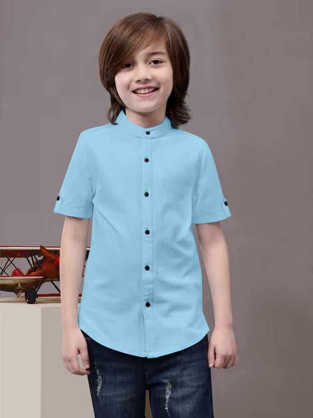 AARKENNA Boys Solid Casual Light Blue Shirt