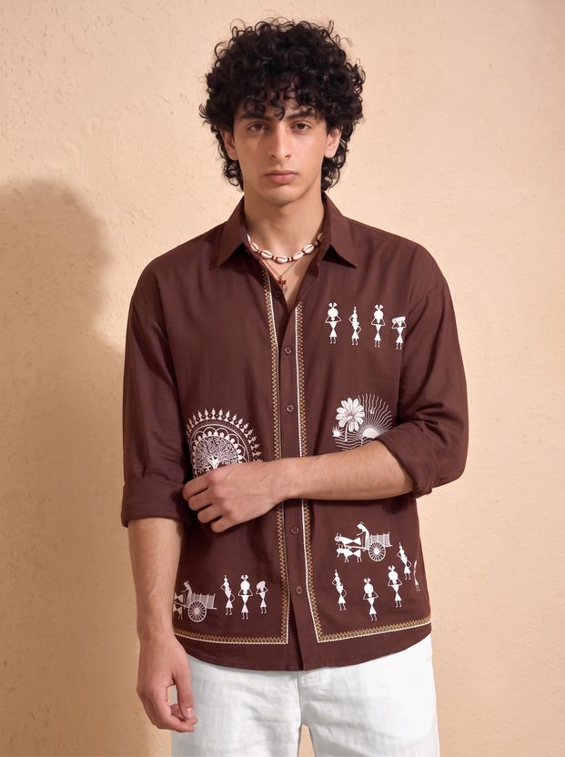 SRI Men Relaxed Fit Graphic Print Spread Collar T-Shirt - Image 4