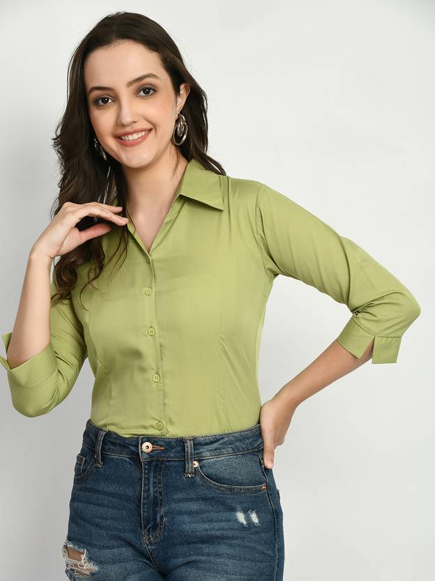 Akshatani Women Solid Casual Green Shirt