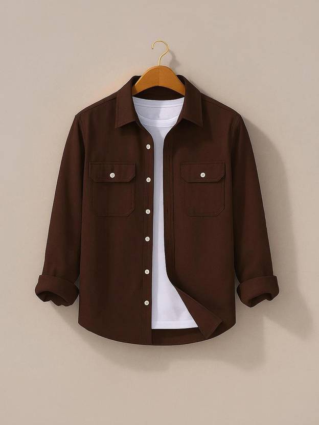DIMMY Men Solid Casual Brown Shirt