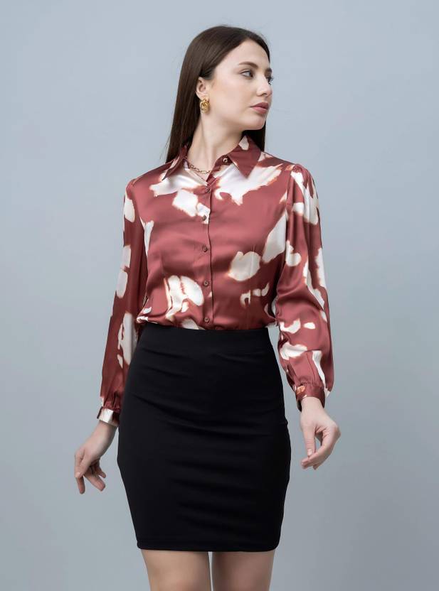PURYS Women Printed Casual Brown Shirt