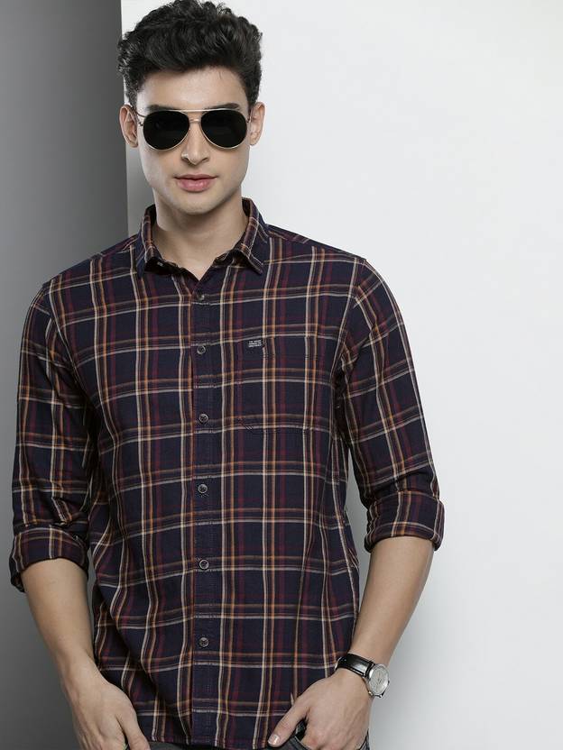indian garage co men checkered casual blue shirt