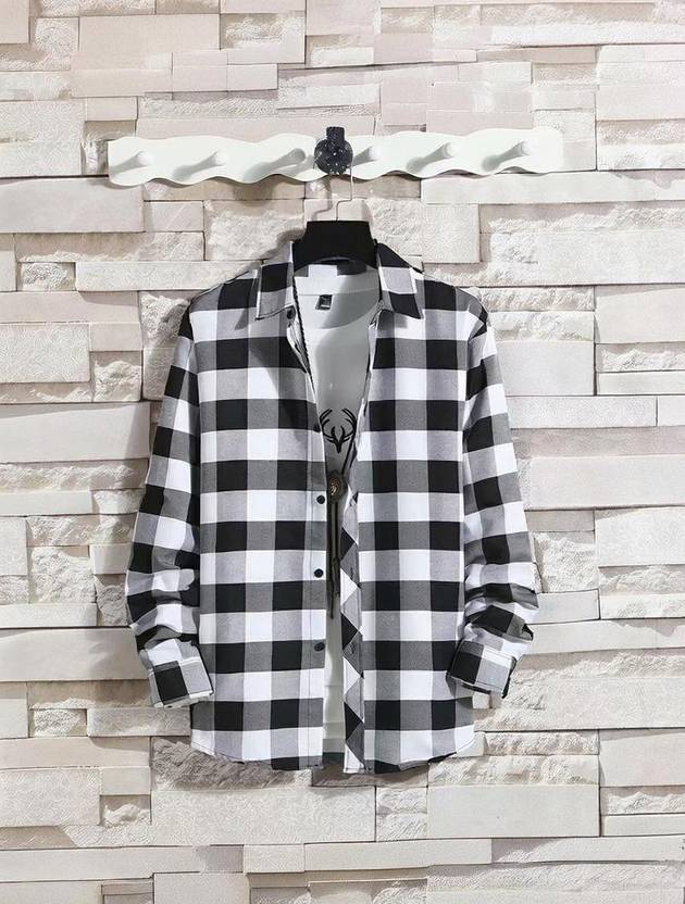 Tkgfashion Men Solid Casual Black, White Shirt