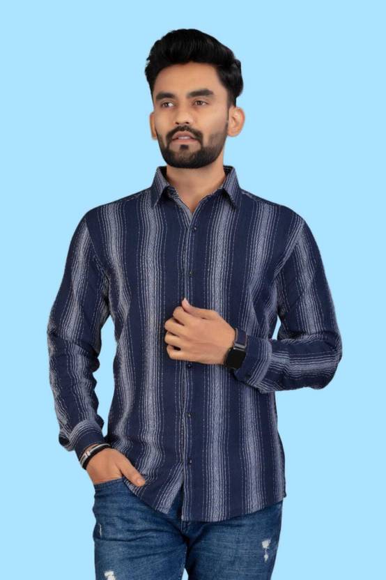 Volcrea Men Regular Fit Striped Spread Collar Formal Shirt