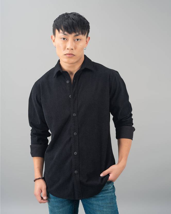 ROOKIES Men Regular Fit Self Design Spread Collar Casual Shirt