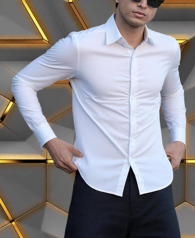 parthvi creation Men Solid Casual White Shirt