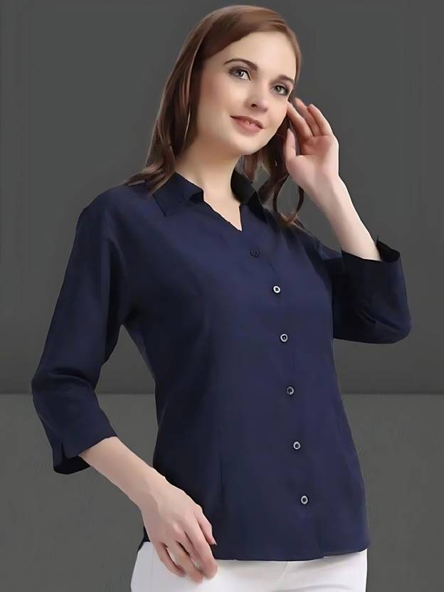 Novotny Women Solid Formal Dark Blue Shirt