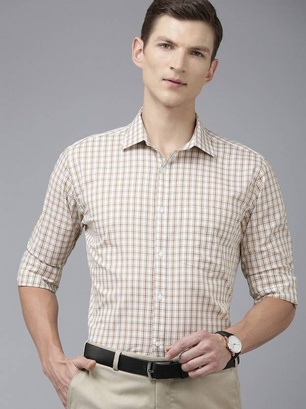 Men’s Beige & White Checkered Short Sleeve Shirt