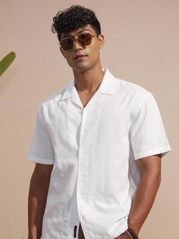 LOCOMOTIVE Men Relaxed Fit Fit Self Design Spread Collar Casual Shirt