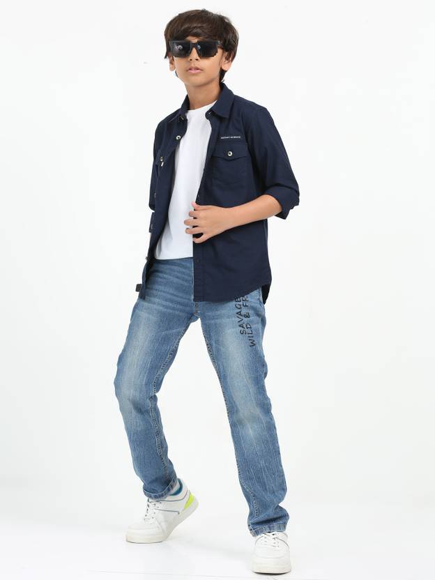 ROCKET SCIENCE Boys Solid Casual Dark Blue Shirt
