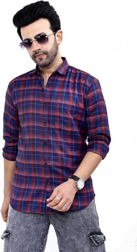 Banana plug Men Regular Fit Checkered Spread Collar Casual Shirt