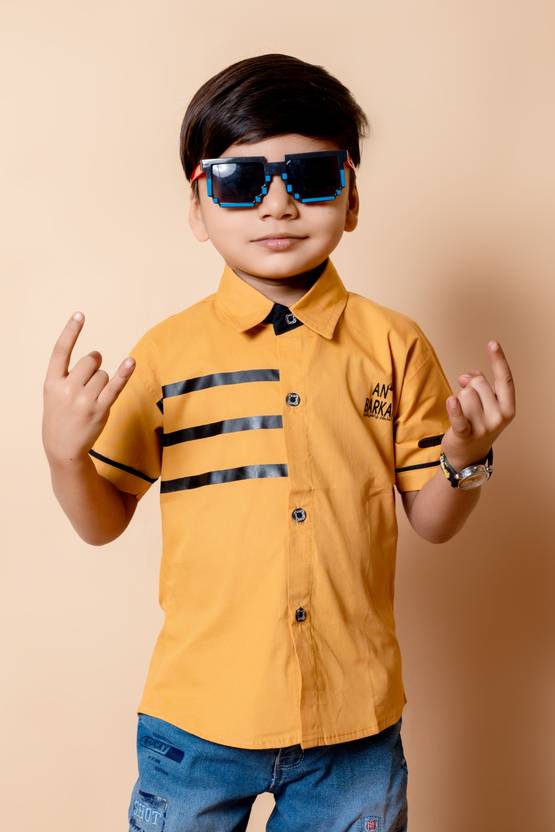 barkatdesigningplanet Boys Striped Casual Yellow Shirt