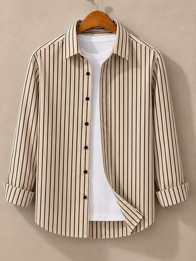 JACKBELLA Men Striped Green Shirt - Image 2