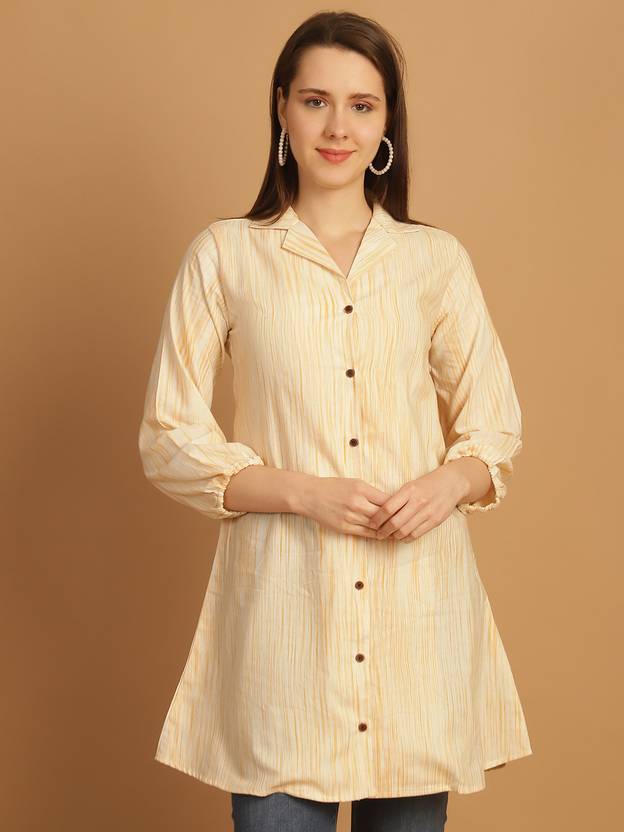 Aarsha Women Regular Fit Printed, Solid Button Down Collar Casual Shirt