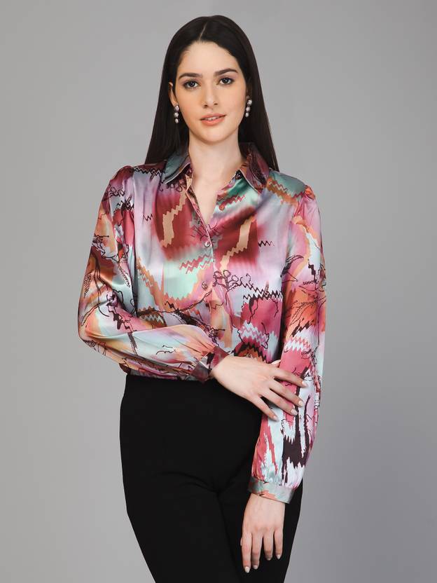 PURYS Women Regular Fit Printed Spread Collar Casual Shirt