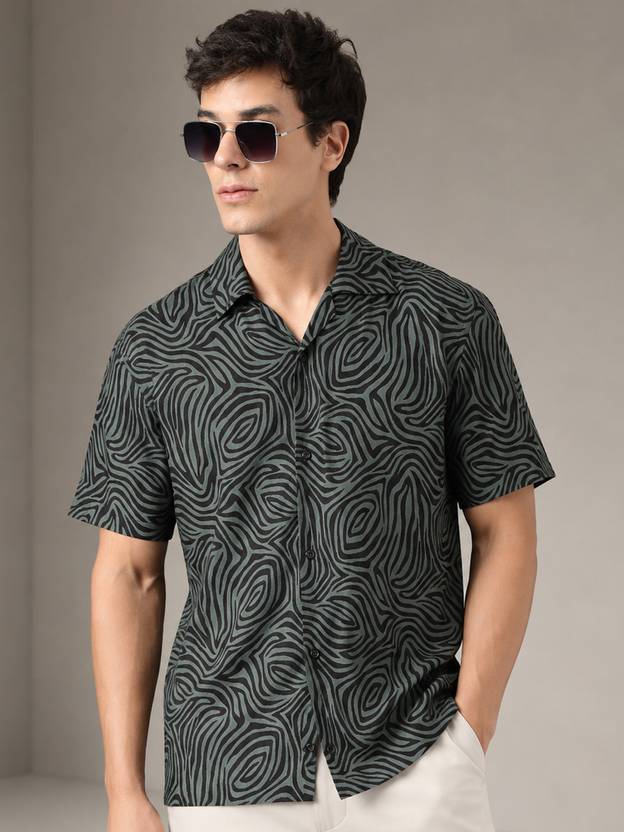 Hancock Men Regular Fit Printed Lapel Collar Casual Shirt