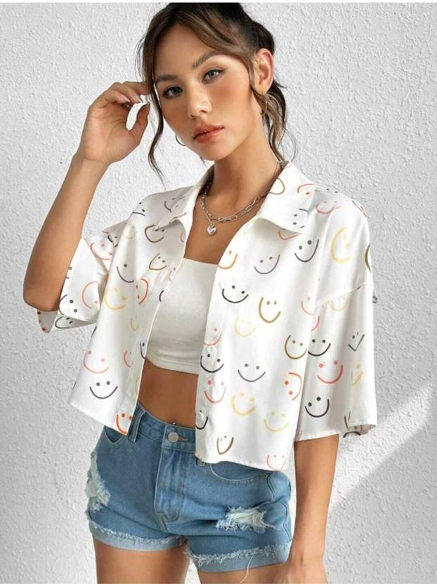 Lunice Women Oversized Fit Printed Spread Collar Casual Shirt