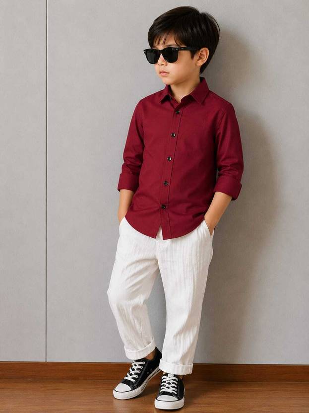 MACWEAR Boys Regular Fit Solid Spread Collar Casual Shirt