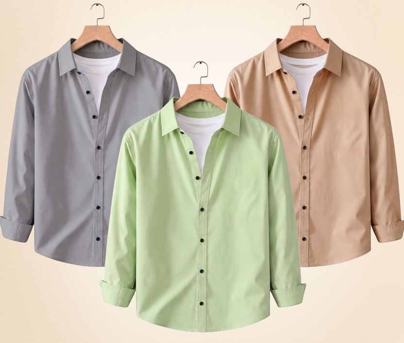 Colix Men Regular Fit Solid Spread Collar Casual Shirt (Pack of 3) - Image 8
