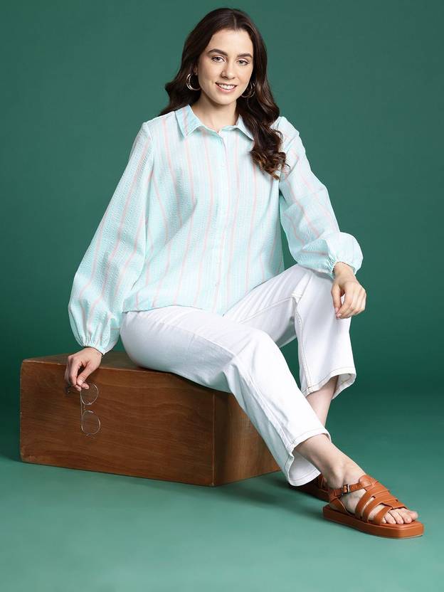 Dressberry Women Regular Fit Striped Casual Shirt