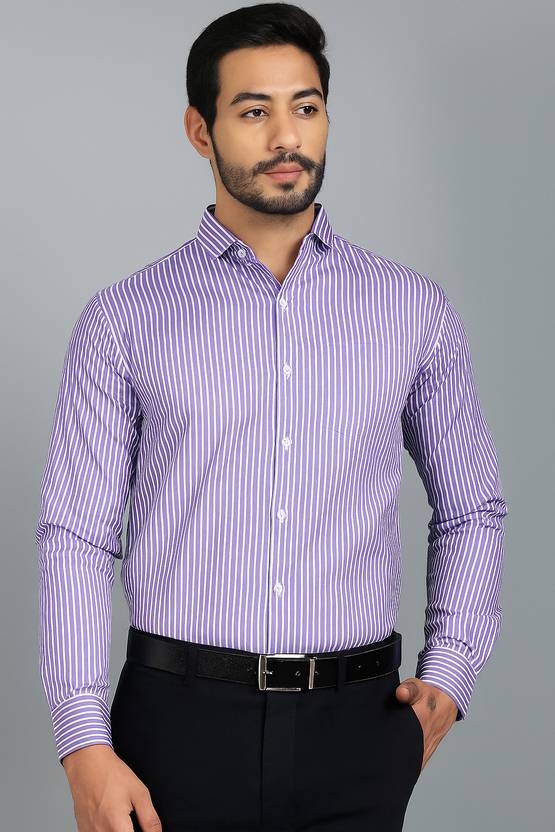 INVICTUS Men Striped Formal Purple, White Shirt