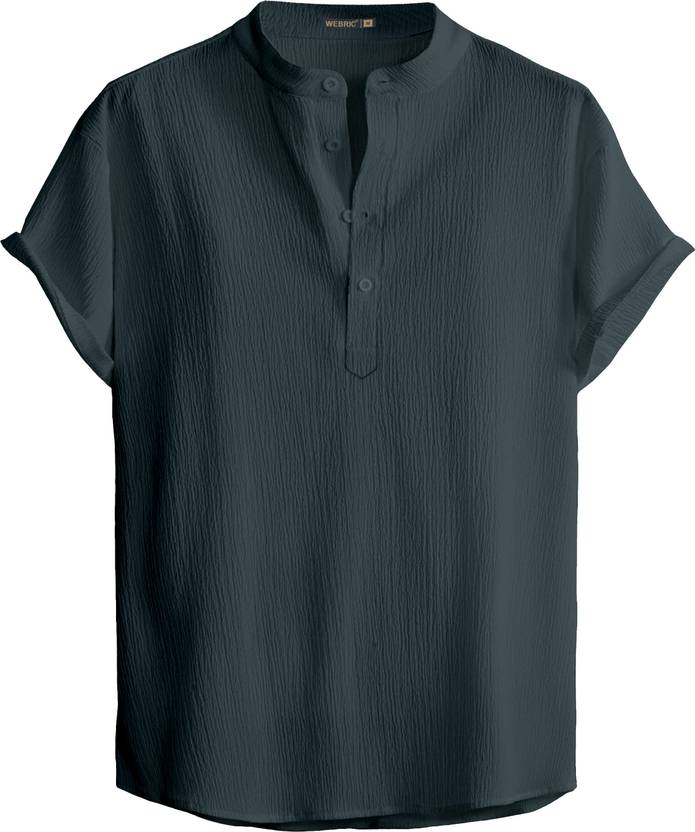 Webric Men Regular Fit Self Design Mandarin Collar Casual Shirt