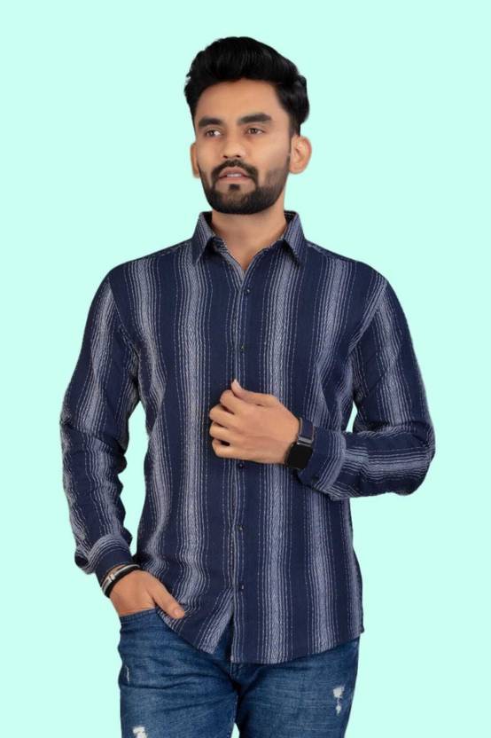 VARASHASH TREND Men Striped Casual Blue Shirt