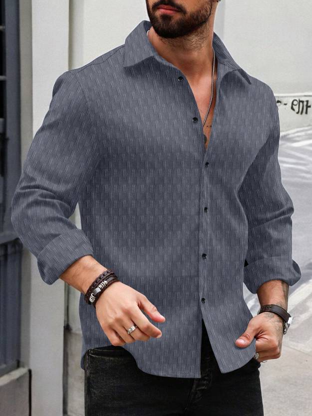 VELLOSTA Men Regular Fit Self Design Spread Collar Casual Shirt