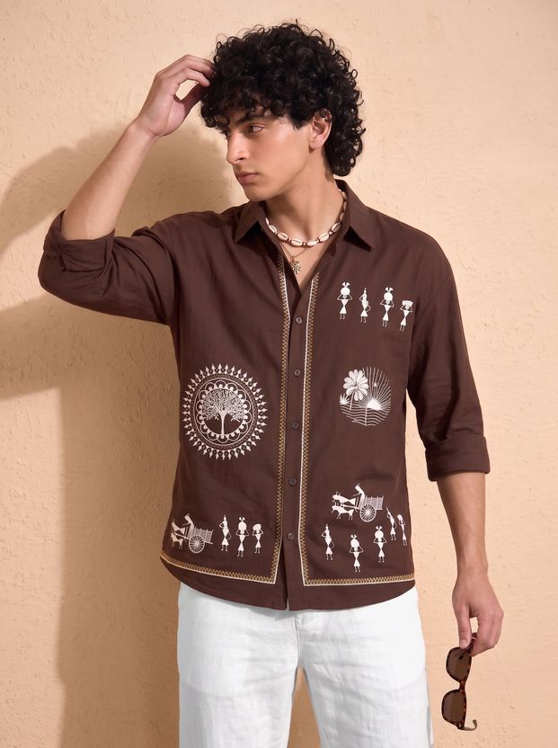 SRI Men Relaxed Fit Graphic Print Spread Collar T-Shirt - Image 3