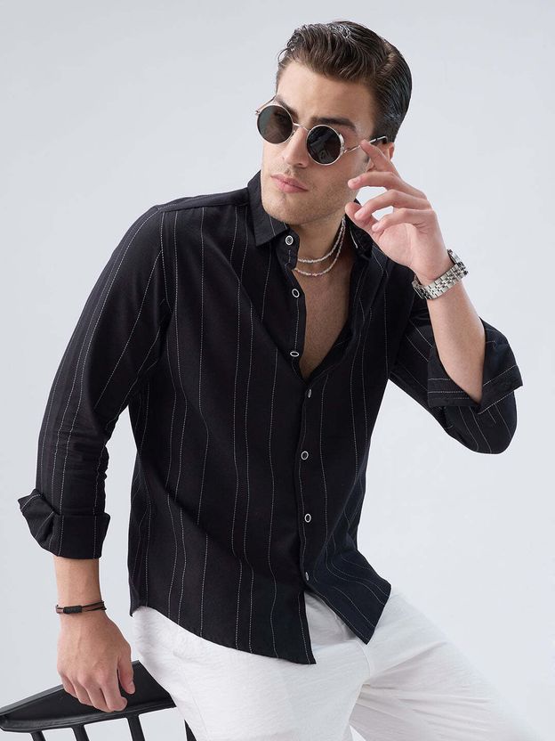 Chimpaaanzee Men Boxy Fit Striped Shirt - Image 8