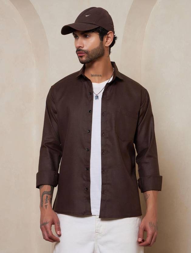 BIKIT Men Solid Casual Brown Shirt