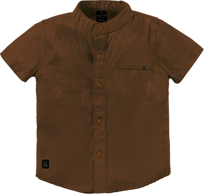 BRUCEWANE Boys Solid Casual Brown Shirt