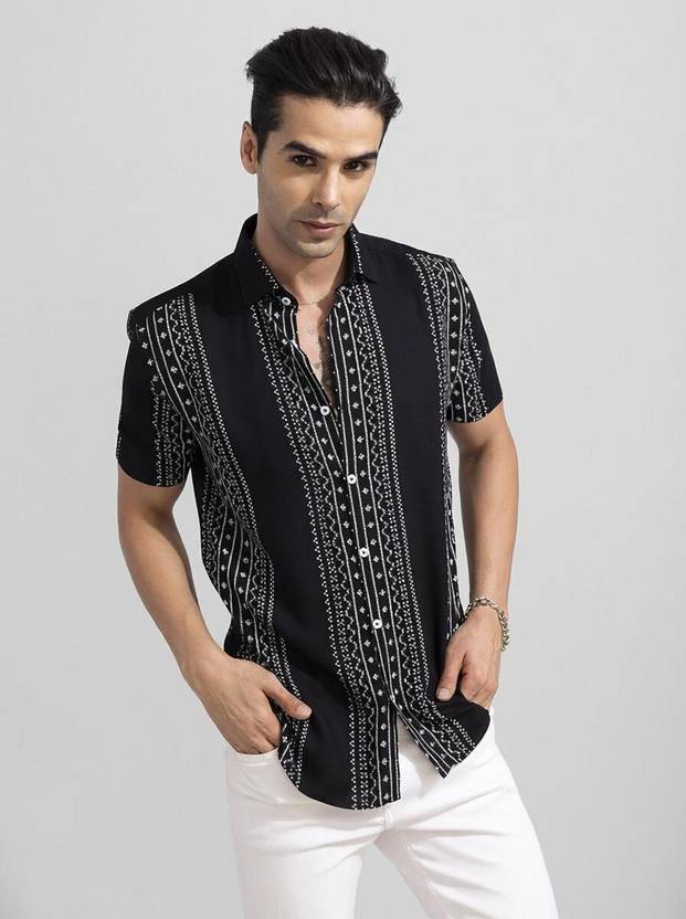 Snitch Men Printed Casual Black Shirt