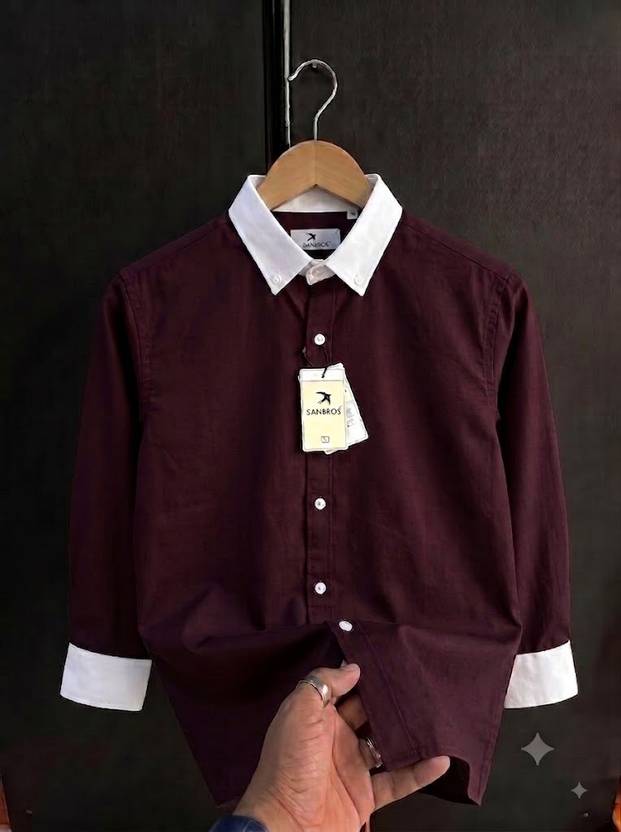 SANBROS Men Regular Fit Color Block Cut Away Collar Casual Shirt
