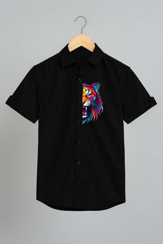 INDOSTREND Boys Animal Print Casual Black Shirt