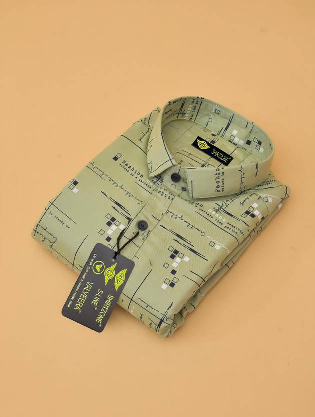 SHIRTZONE Men Printed Casual Light Green, Black, White Shirt